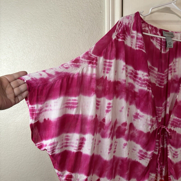 2X/3X Catherines Cool Hippie Pink N Orange Tie Dyed Shell Coverup Or Duster - Picture 7 of 10
